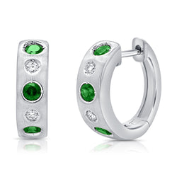 14K Gold Emerald and Diamond Huggie Earrings | 0.65 Carat