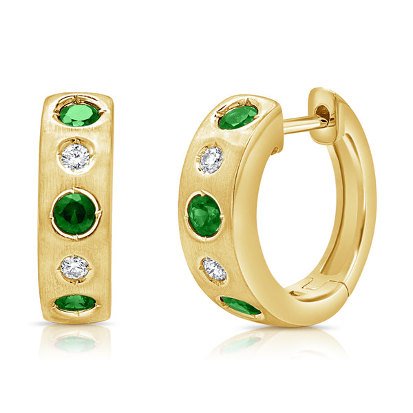 14K Gold Emerald and Diamond Huggie Earrings | 0.65 Carat