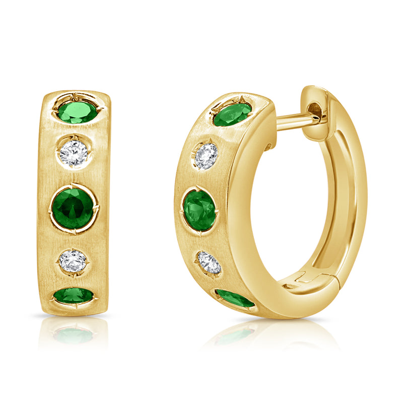 14K Gold Emerald and Diamond Huggie Earrings | 0.65 Carat