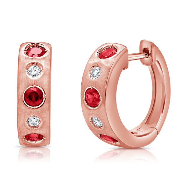14K Gold Ruby and Diamond Huggie Earrings – 0.65 Carat