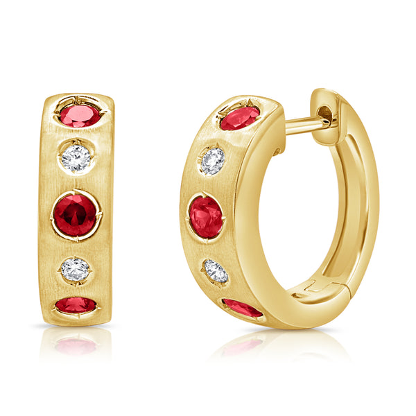 14K Gold Ruby and Diamond Huggie Earrings – 0.65 Carat