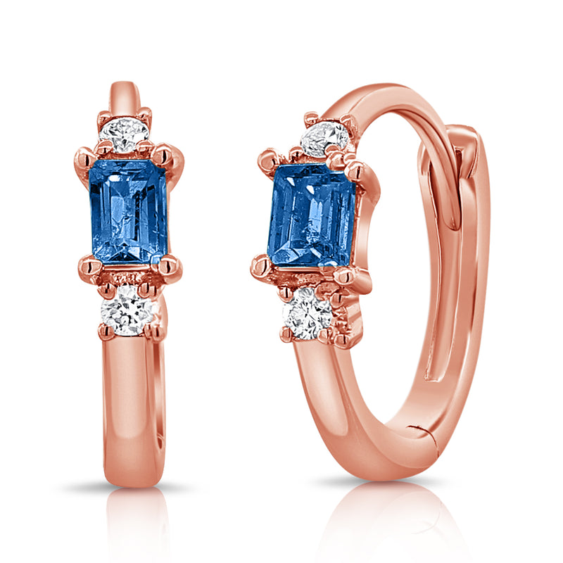 14K Gold Sapphire and Diamond Huggie Earrings – 0.33 Carat | White, Yellow, or Rose Gold