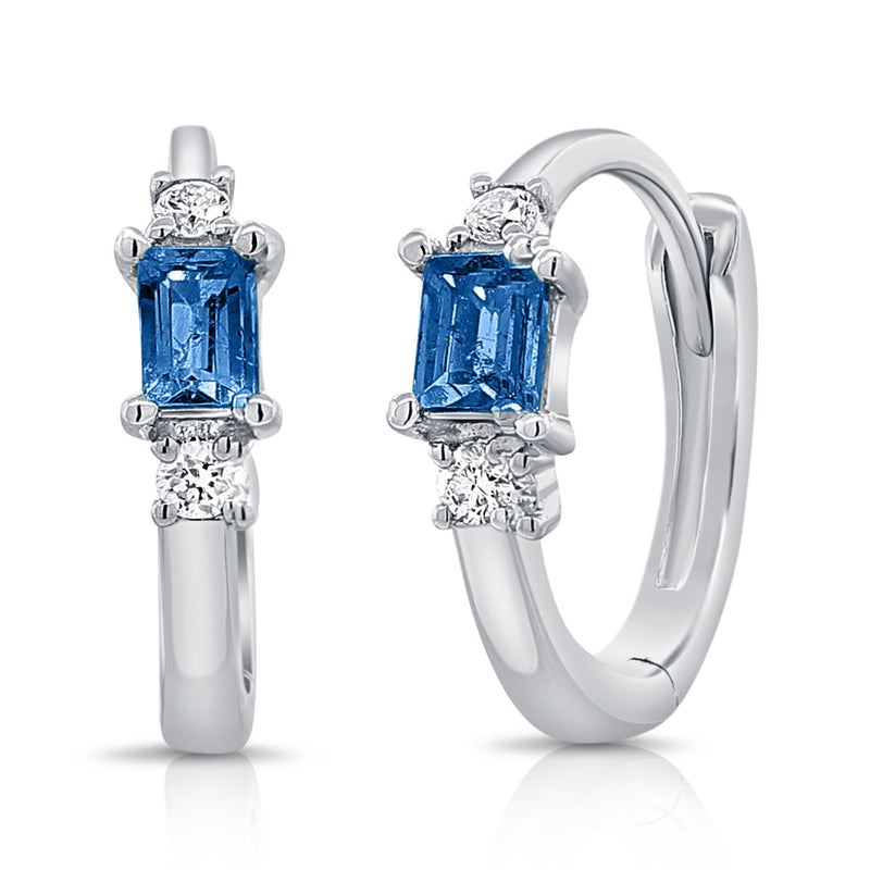 14K Gold Sapphire and Diamond Huggie Earrings – 0.33 Carat | White, Yellow, or Rose Gold