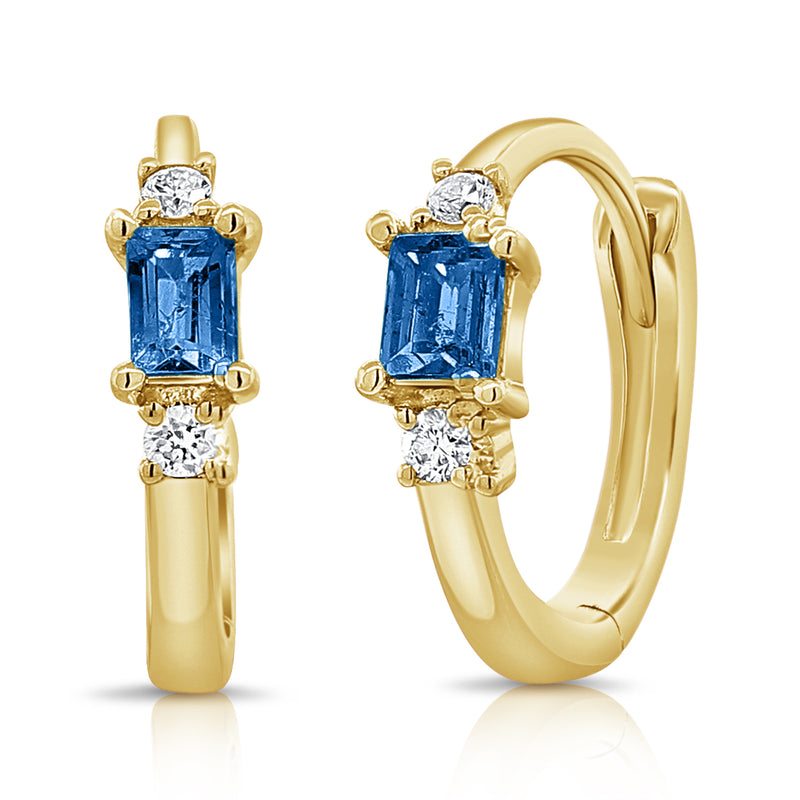 14K Gold Sapphire and Diamond Huggie Earrings – 0.33 Carat | White, Yellow, or Rose Gold