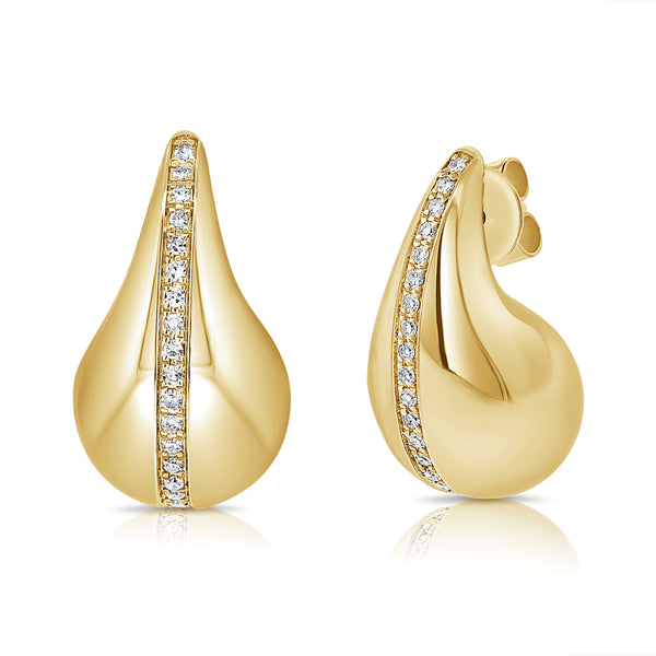 Sculptural 14K Gold Diamond Teardrop Stud Earrings – 0.20 Carat