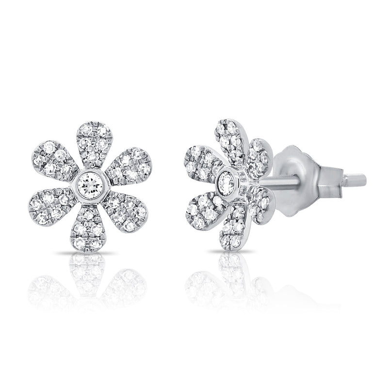 14K Gold Flower Stud Earrings with Diamonds