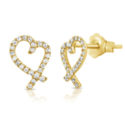 Trendy 14K Diamond Heart Stud