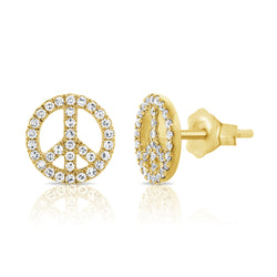 14K Gold Peace Sign Studs with Diamonds