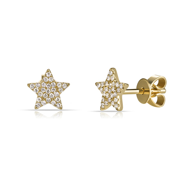 14K Gold Diamond Star Stud Earrings – 0.12 Carat Pavé Set