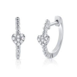 14K Gold Diamond Heart Huggie Hoop Earrings