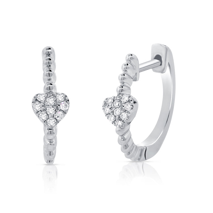 14K Gold Diamond Heart Huggie Hoop Earrings