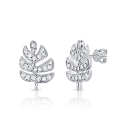 14K Gold Diamond Leaf Stud Earrings