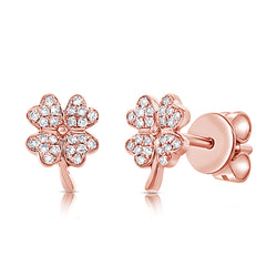 Elegant 14K Gold Four-Leaf Clover Diamond Stud Earrings