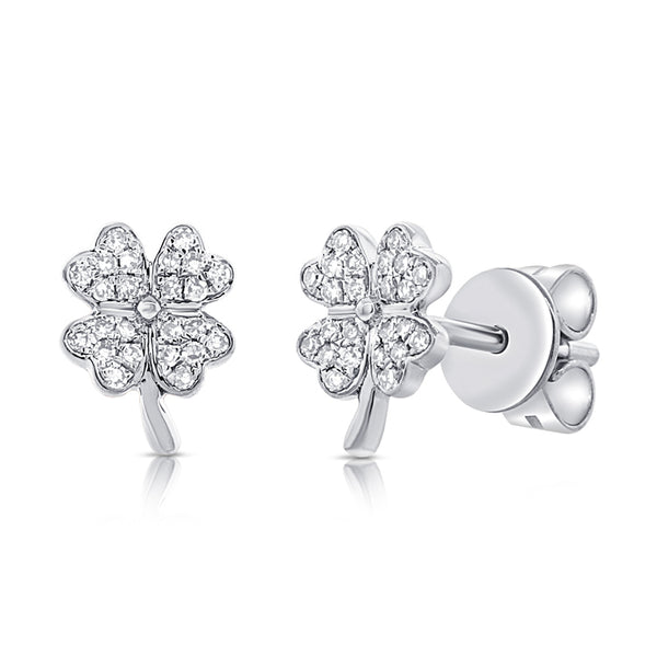 Elegant 14K Gold Four-Leaf Clover Diamond Stud Earrings