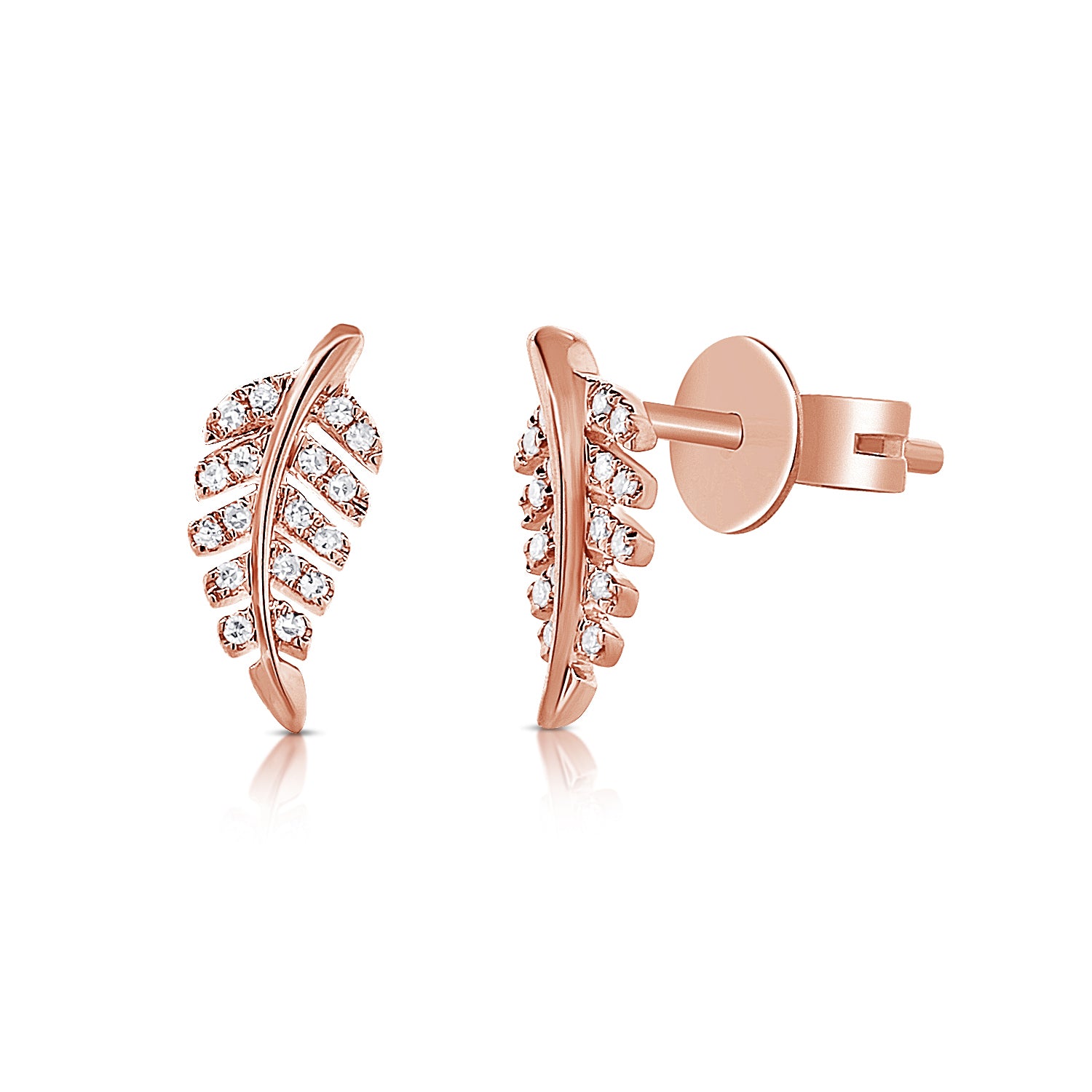 14K Gold Leaf Diamond Stud Earrings with 0.07ct Round Diamonds
