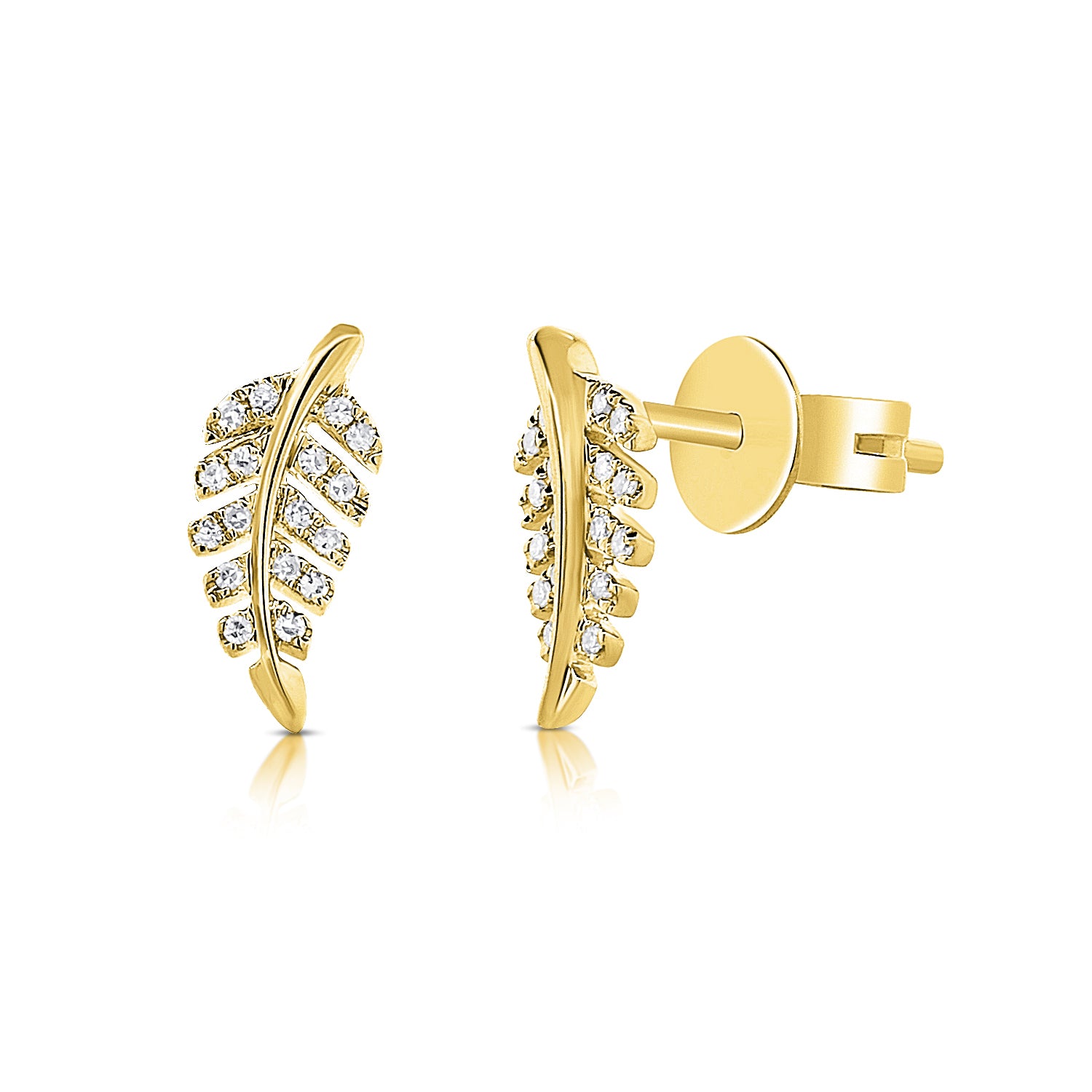 14K Gold Leaf Diamond Stud Earrings with 0.07ct Round Diamonds