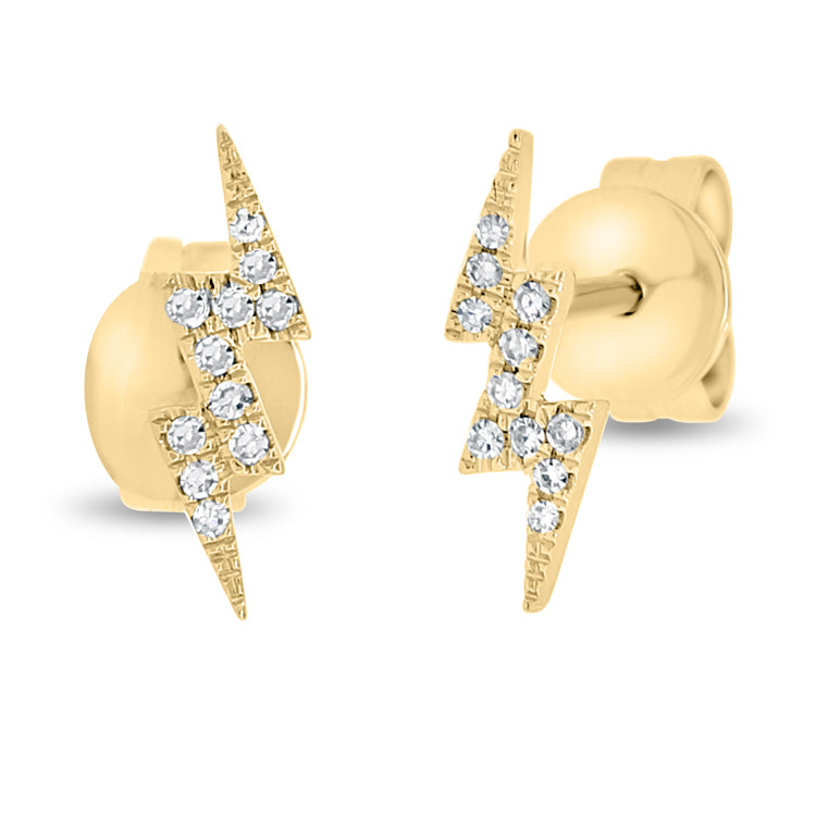 14K Gold Diamond Lightning Bolt Stud Earrings | 0.06ct Bolt Studs