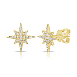 Diamond Starburst Stud Earrings in 14K Gold