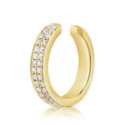 Single Diamond & Gold Cuff Earring Double Row Pave Diamonds