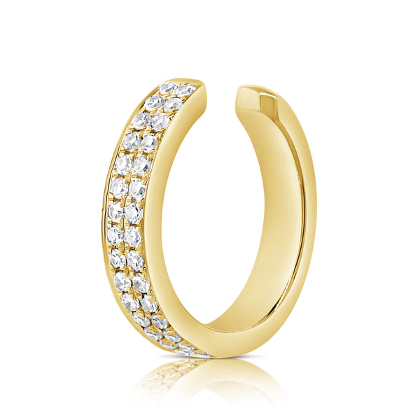 Gold Cuff Earring Double Row Pave Diamonds