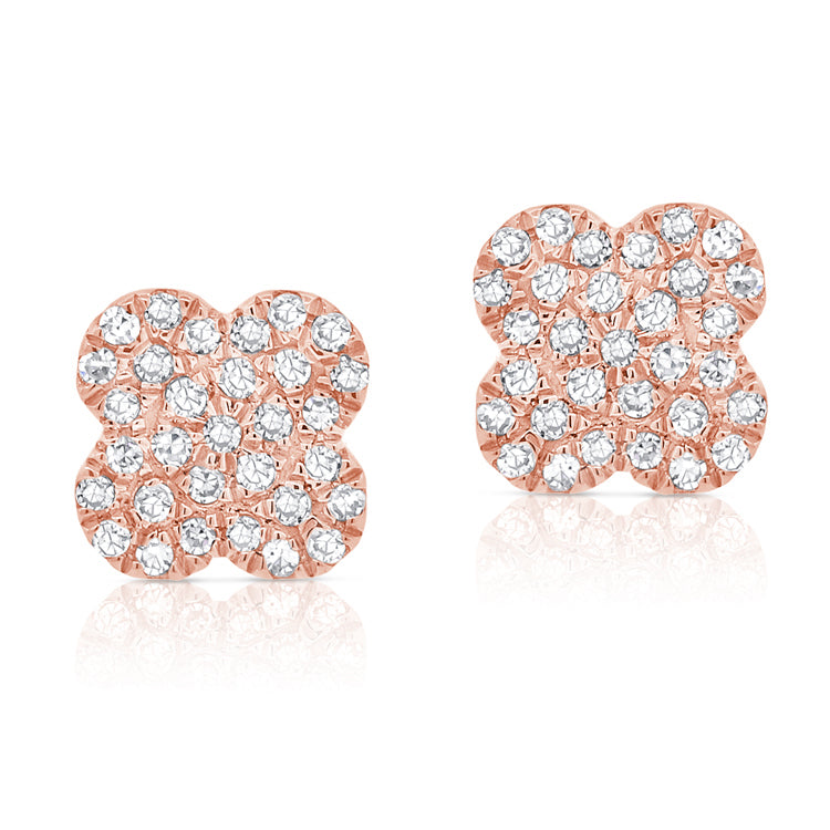 14K Gold Diamond Clover Stud Earrings – 0.18 Carats