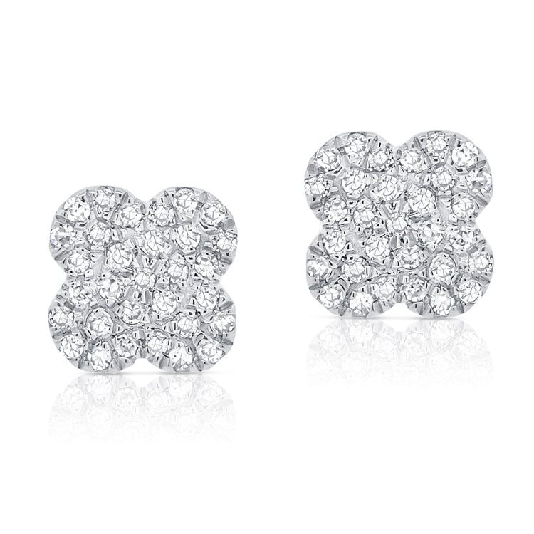 14K Gold Diamond Clover Stud Earrings - 0.18 Carats