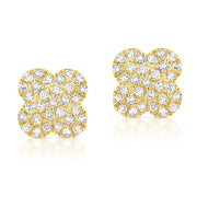 14K Gold Diamond Clover Stud Earrings - 0.18 Carats