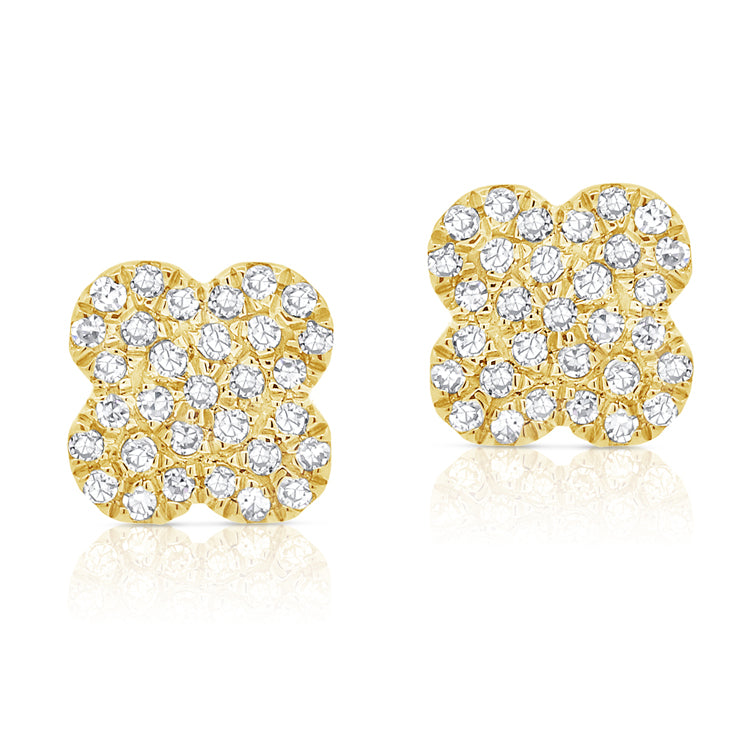 14K Gold Diamond Clover Stud Earrings – 0.18 Carats