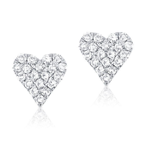 White Brilliant Diamond Pave Heart Stud Earrings