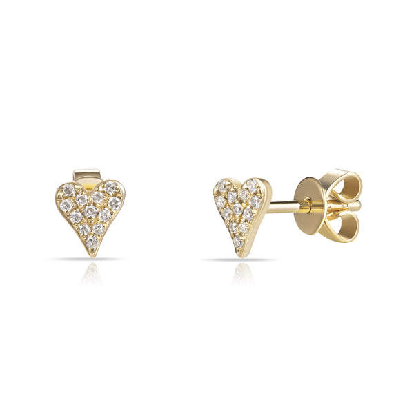 Pave Set Heart Shaped Stud Earrings with Diamonds