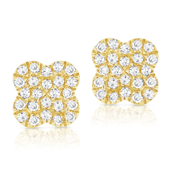 14K Gold Diamond Clover Stud Earrings – 0.13 Carat