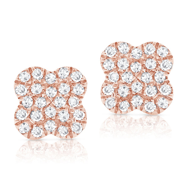 14K Gold Diamond Clover Stud Earrings – 0.13 Carat