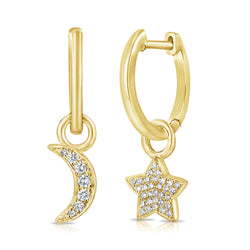 Diamond Celestial & Zodiac Huggie Earrings with Dangling Charms