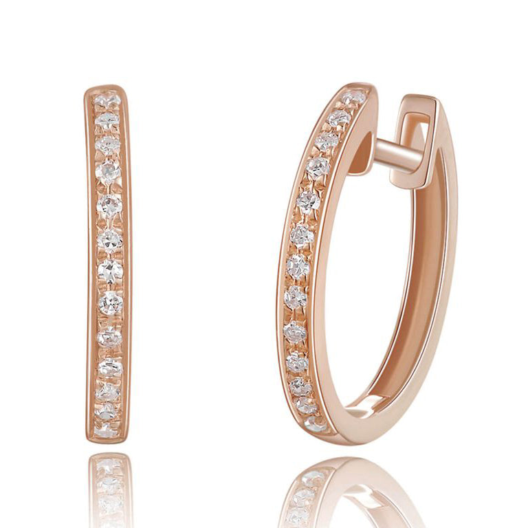 14K Gold Diamond Huggie Hoop Earrings | 0.10 Carat | Elegant Everyday Hoops in White, Yellow, or Rose Gold