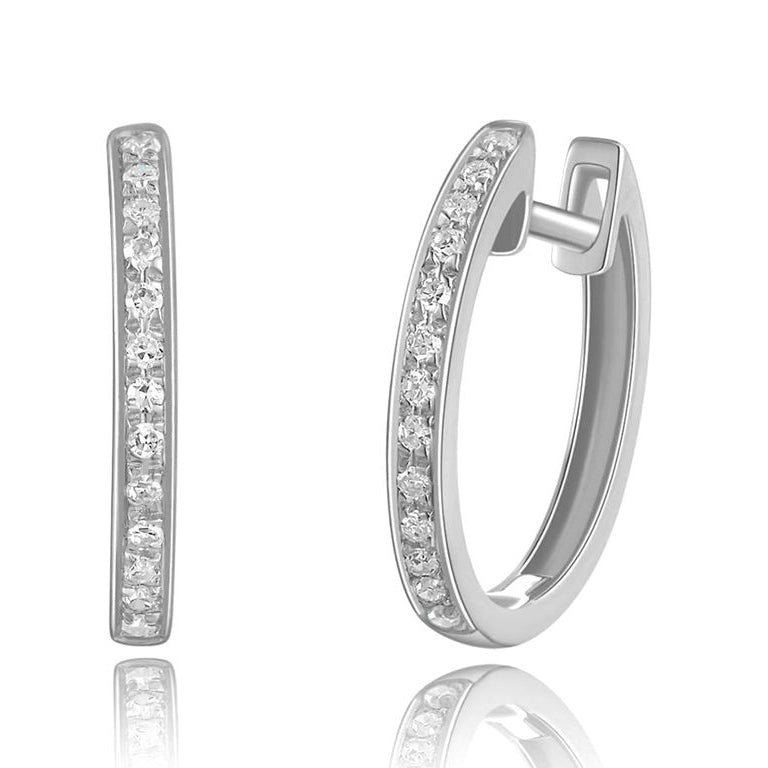 14K Gold Diamond Huggie Hoop Earrings | 0.10 Carat Elegant Everyday Hoops in White, Yellow, or Rose Gold