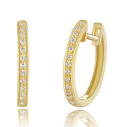 14K Gold Diamond Huggie Hoop Earrings | 0.10 Carat Elegant Everyday Hoops in White, Yellow, or Rose Gold