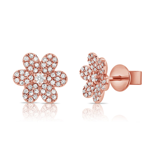 Diamond Flower Studs in 14K Gold