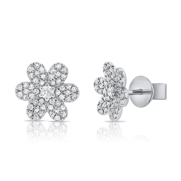 Diamond Flower Studs in 14K Gold