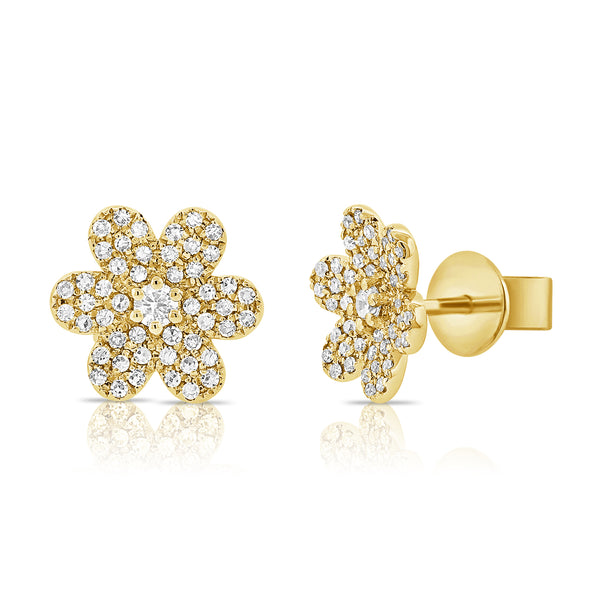 Diamond Flower Studs in 14K Gold