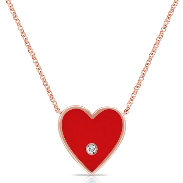 Red Heart & Diamond Chain made in 14K Gold
