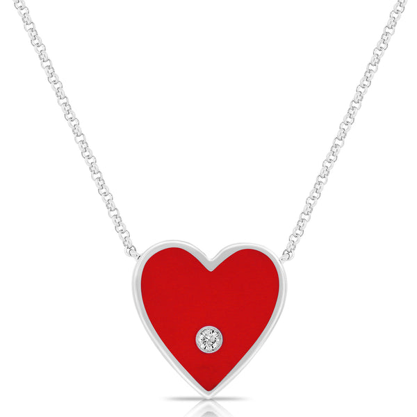 Red Heart & Diamond Chain made in 14K Gold