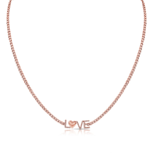 14K Gold Diamond LOVE Pendant Necklace – 0.11 Carat Heart Accent Chain