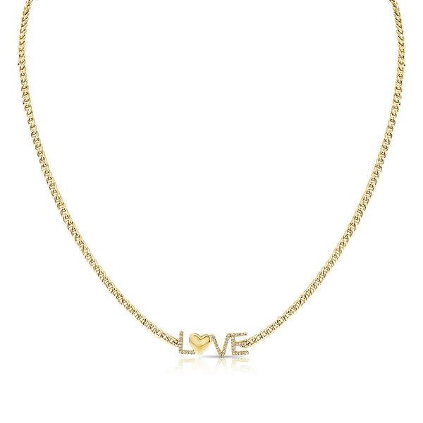 14K Gold Diamond LOVE Pendant Necklace – 0.11 Carat Heart Accent Chain