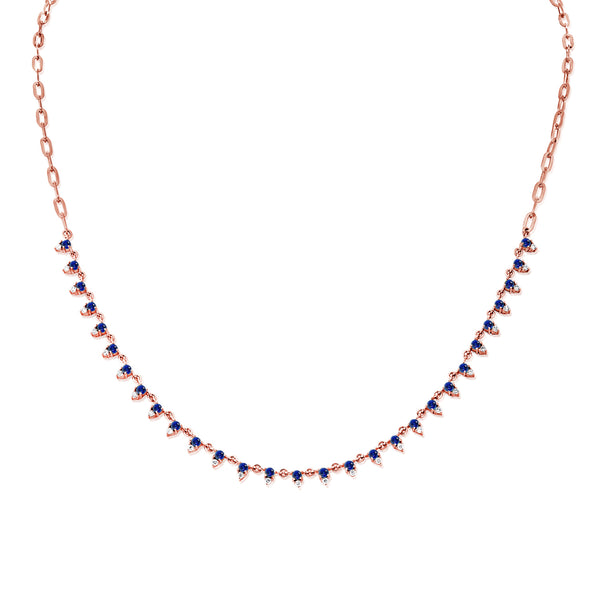 Luxurious Paperclip Station Necklace with 1.47 Carats of Sapphires and Diamonds