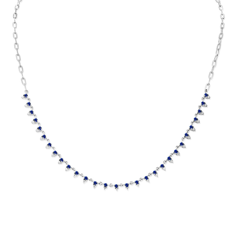 Luxurious Paperclip Station Necklace with 1.47 Carats of Sapphires and Diamonds