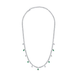 Elegant Station Necklace with 0.80 Carats of Emeralds and Diamonds