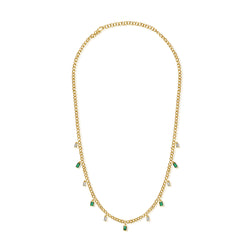 Elegant Station Necklace with 0.80 Carats of Emeralds and Diamonds