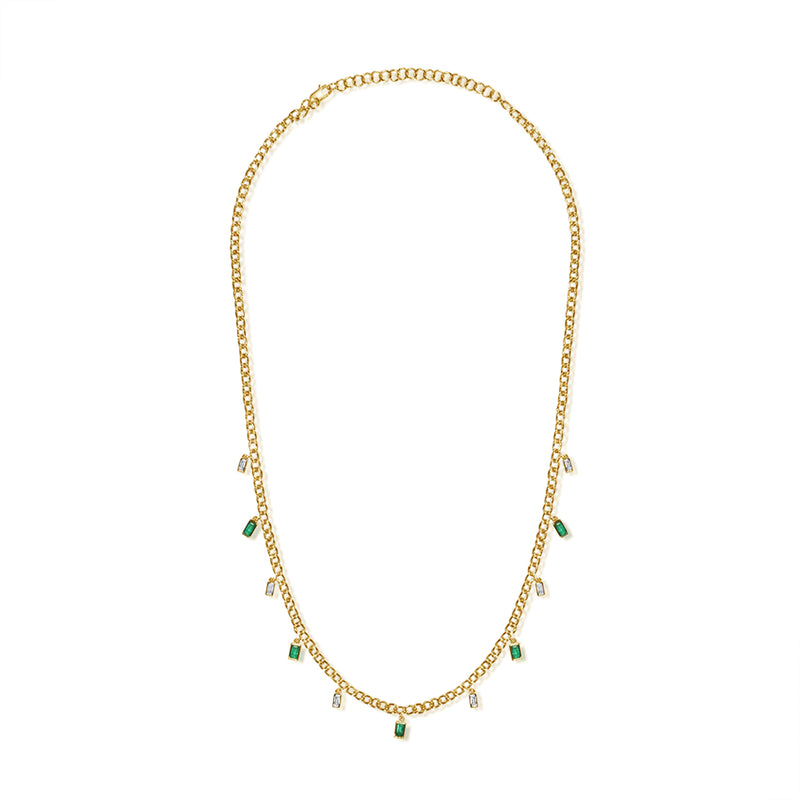 Elegant Station Necklace with 0.80 Carats of Emeralds and Diamonds