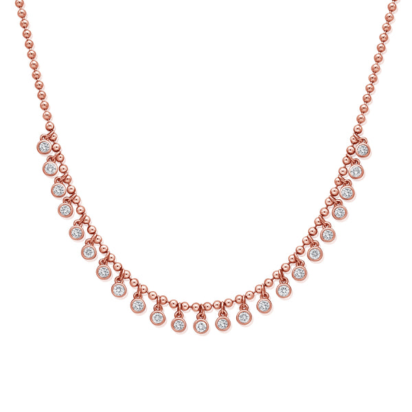 1.18 Carat Diamond Ball Drop Necklace in 14K Gold – Elegant Bezel-Set Diamond Bead Chain
