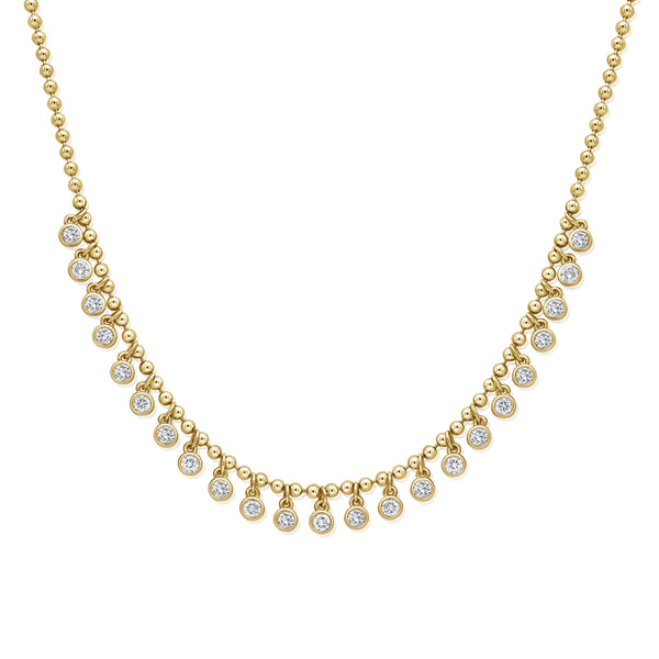 1.18 Carat Diamond Ball Drop Necklace in 14K Gold – Elegant Bezel-Set Diamond Bead Chain